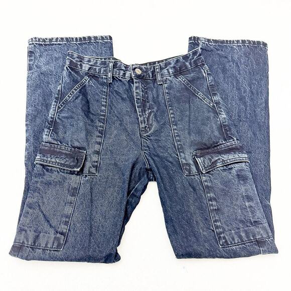 Zara Black Cargo Pant Dark Wash Utility Denim Jeans Straight Leg Size 4 - Picture 4 of 7